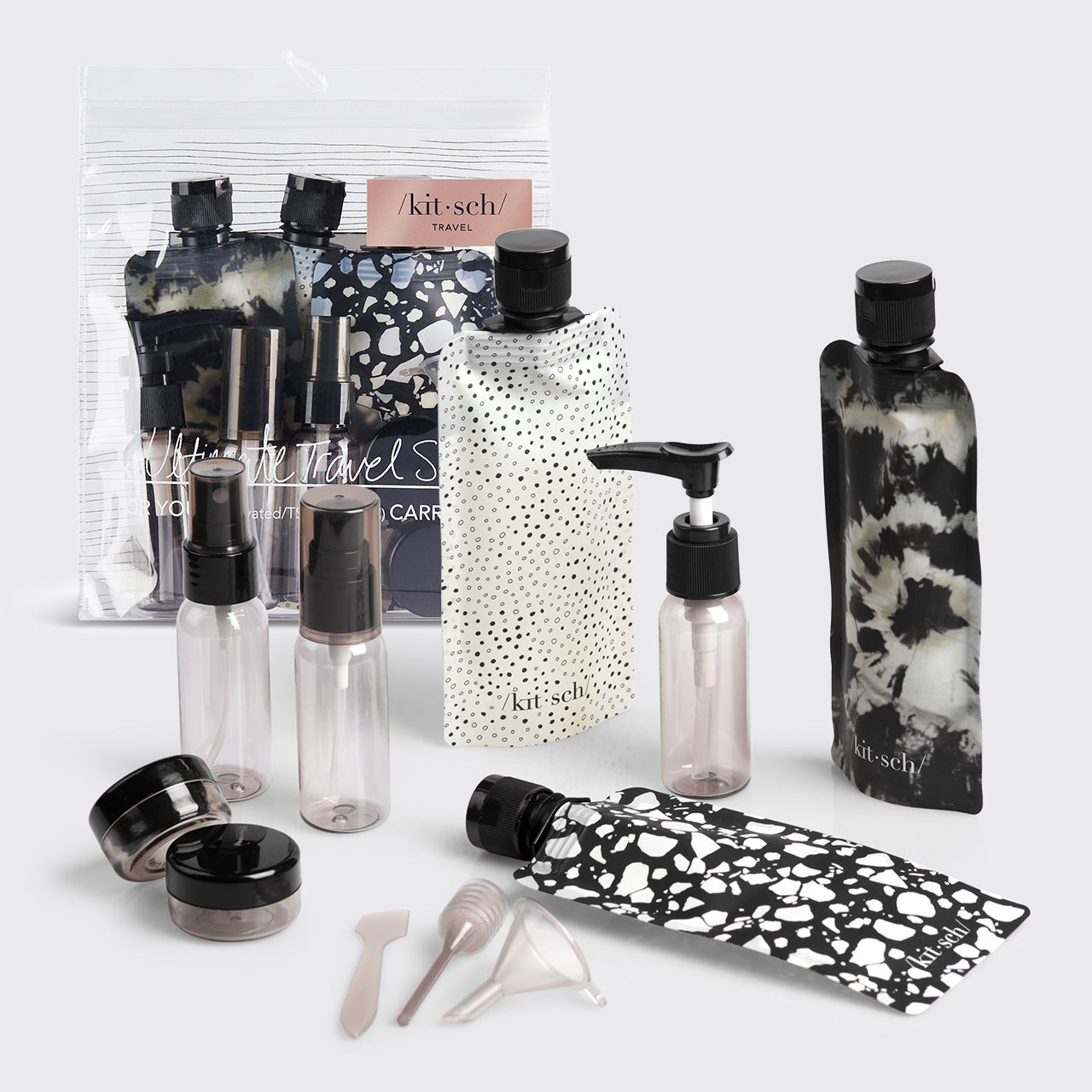 Black & Ivory Travel Bottles for Toiletries 11pc Set