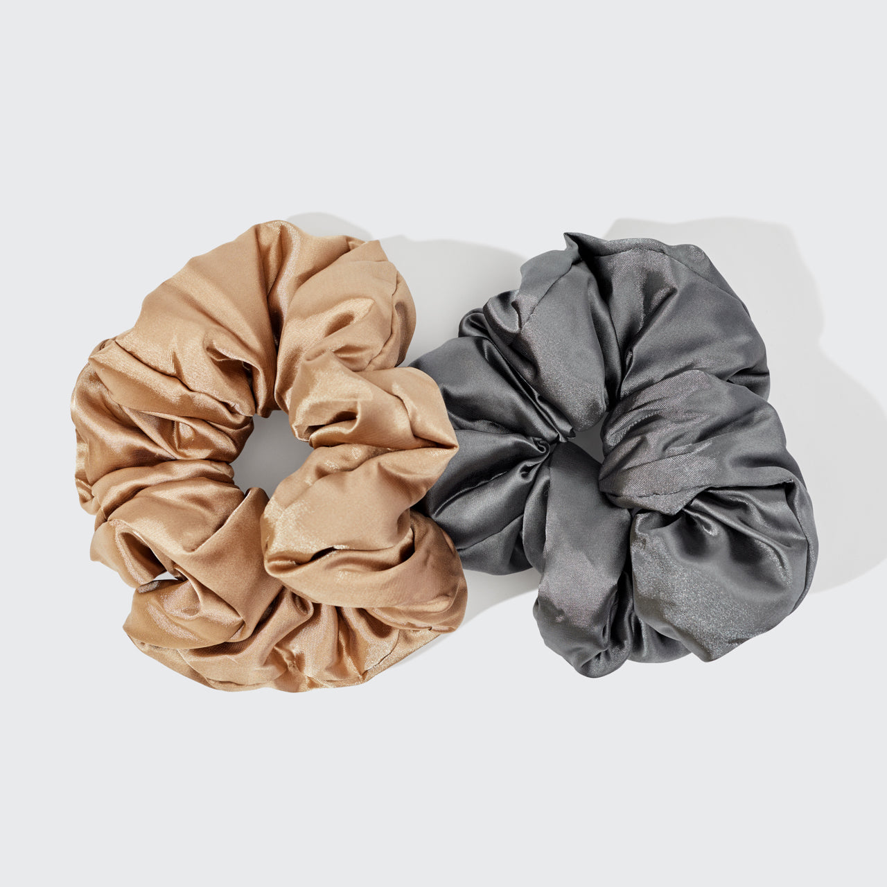 Charcoal & Gold Satin Pillow Scrunchies 2pc Set