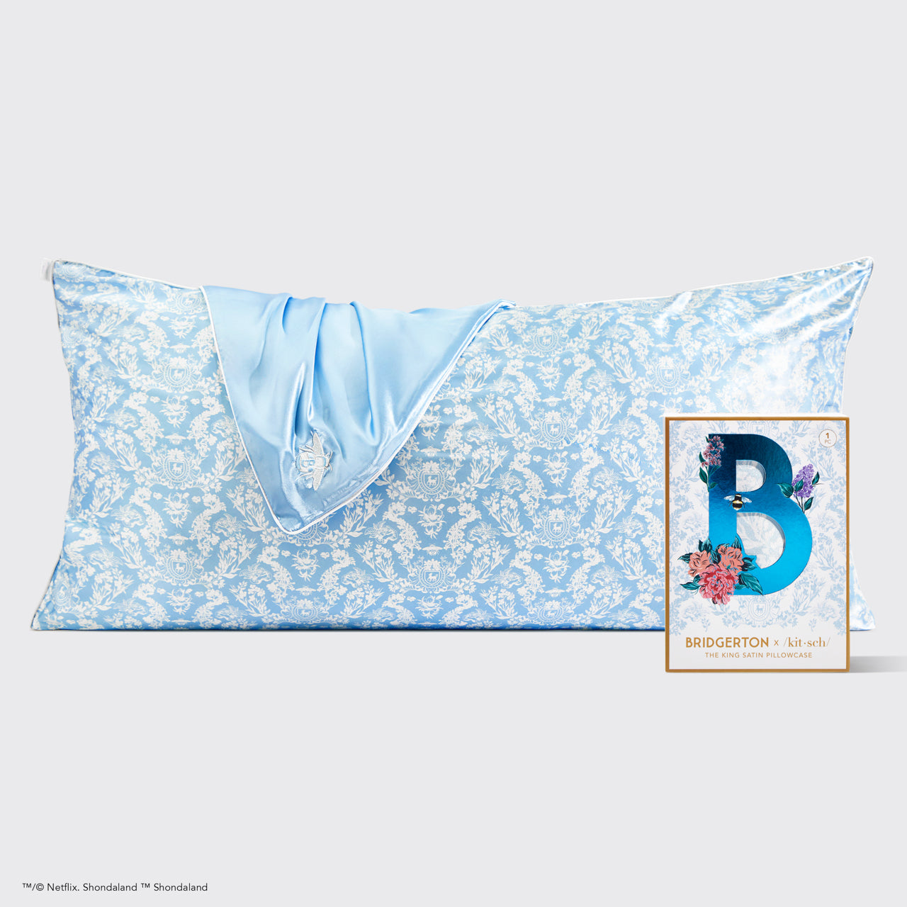 Kitsch x Bridgerton Satin Pillowcase in Toile De Blue - King