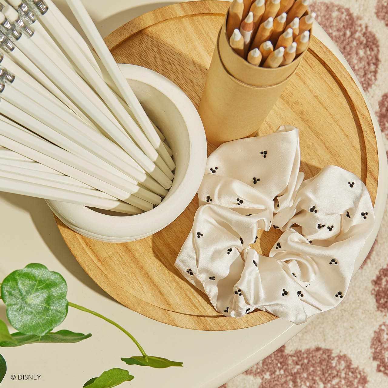 Kitsch x Mickey and Minnie Cream Rhinestone Scrunchie