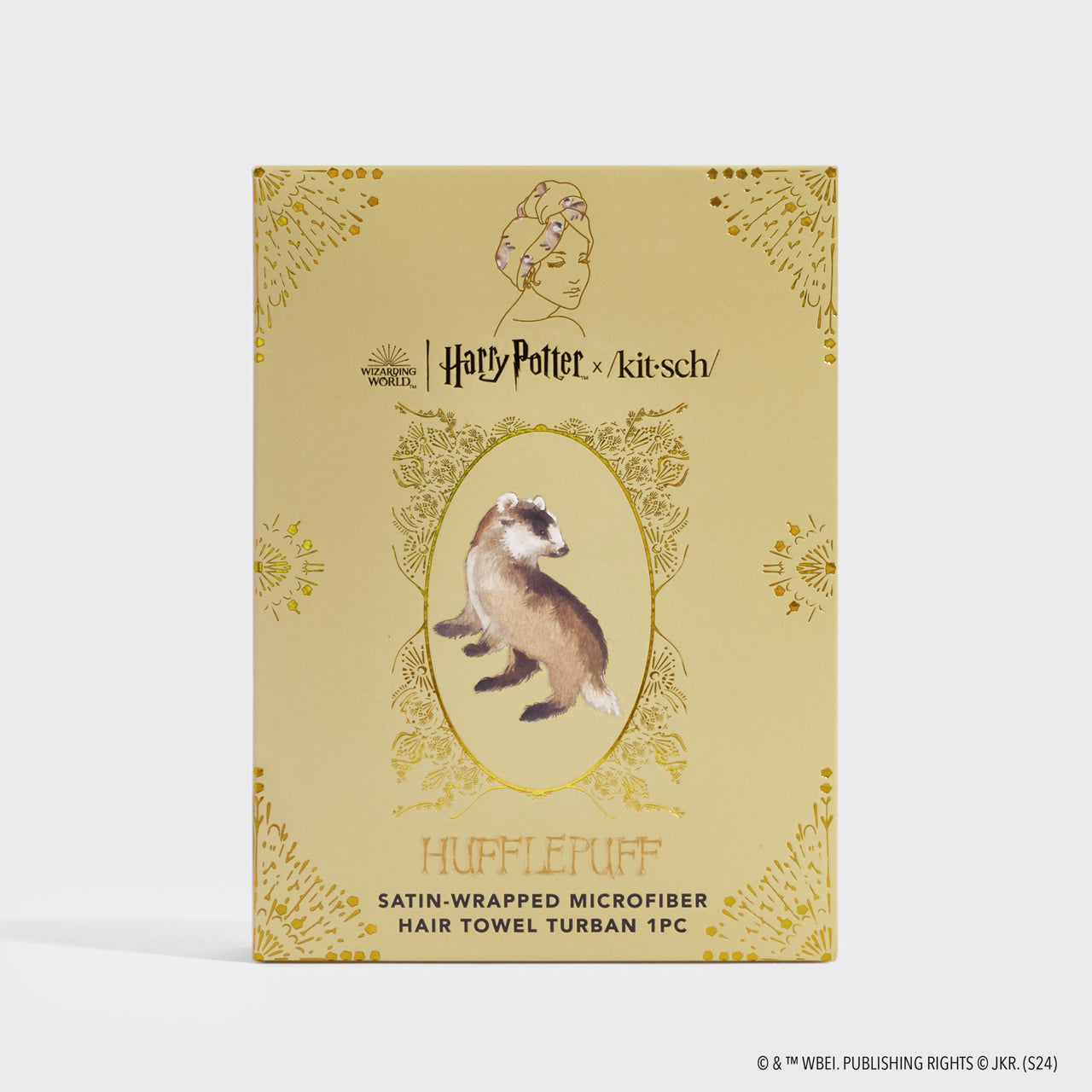 Kitsch x Harry Potter Satin Wrapped Hair Towel in Hufflepuff