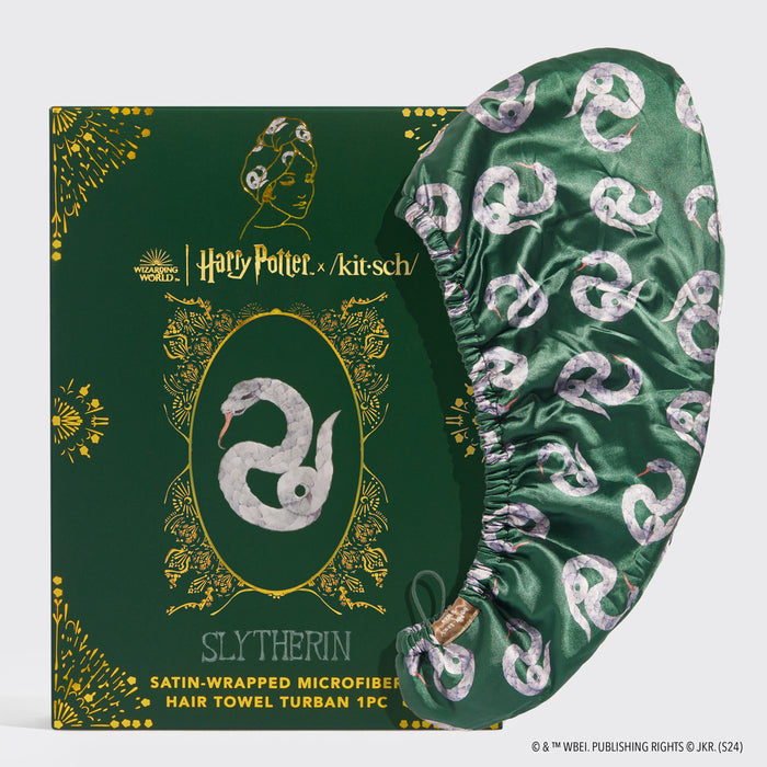Kitsch x Harry Potter Satin Wrapped Hair Towel in Slytherin