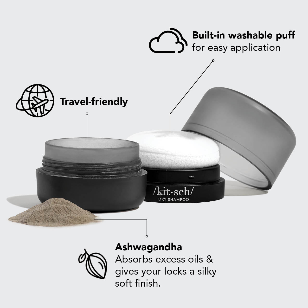 Dark Volumizing Rice Protein Dry Shampoo with Puff