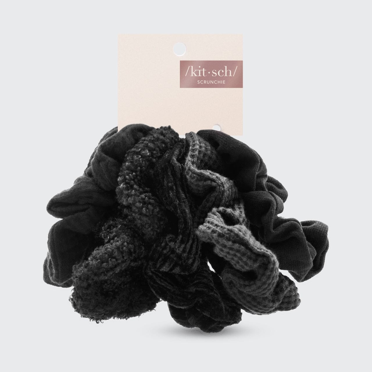 Assorted Textured Scrunchies 5pc - Black