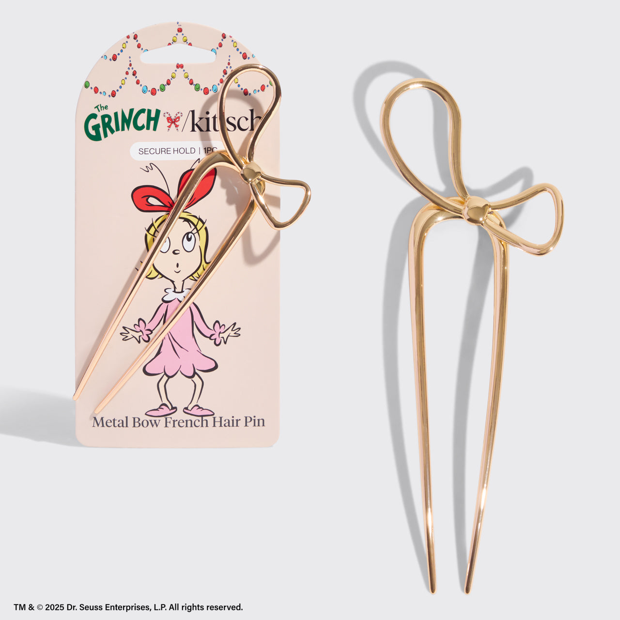 The Grinch x Kitsch Gold Bow French Hair Pin