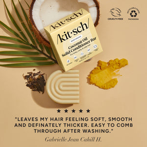 KITSCH Coconut Oil Conditioner Bar for Dry Damaged Hair — 5-star customer review for deep moisturizing coconut oil conditioner bar — infused with hydrating coconut oil, shea butter & plant-based ingredients to help treat & smooth ends — restores softness & shine for less damage, breakage, and hair loss