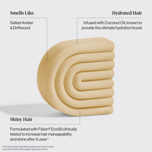 KITSCH Coconut Oil Conditioner Bar for Dry Damaged Hair — ingredient close-up of deep moisturizing coconut oil conditioner bar — free of parabens, phthalates, silicones & sulfates — pH balanced, safe for color-treated hair, vegan & Leaping Bunny Certified