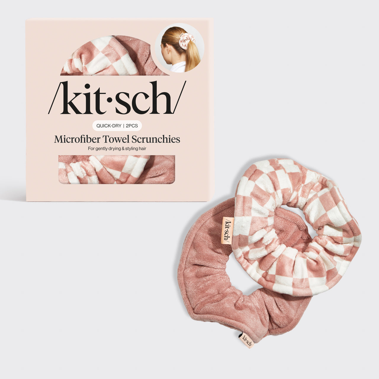 Terracotta Checker Microfiber Towel Scrunchies 2pc Set