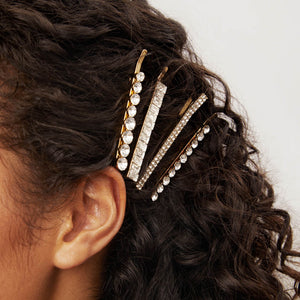 Metal Rhinestone Assorted Bobby Pins 4pc Set - Gold