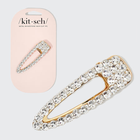 Large Gold Metal Rhinestone Open Shape Hair Clip