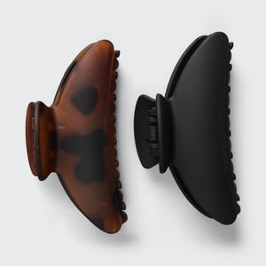 Black & Tort Curved Claw Clips 2pc Set - Medium