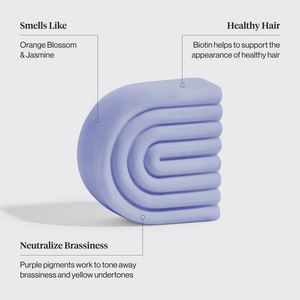 KITSCH Purple Toning Shampoo & Conditioner Bar Combo for Color-Treated & Grey Hair — Biotin purple toning conditioner bar ingredient close-up — 4OCEAN Certified, vegan, cruelty-free & made in the USA — reduces single-use plastic, saves two bottles of liquid shampoo/conditioner