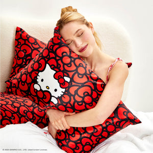 Kitsch x Hello Kitty Satin Pillowcase in Kitty Bathes in a Sea of Bows