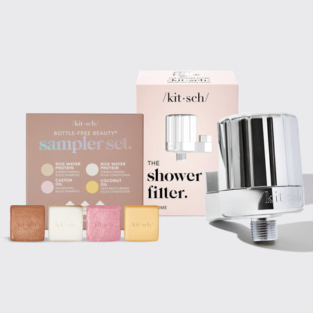 Shower Filter + Shampoo & Conditioner 4pc Set Chrome